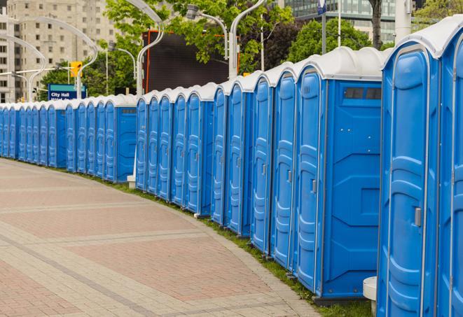 Seasonal porta potty units set up at a Southaven, Mississippi venue